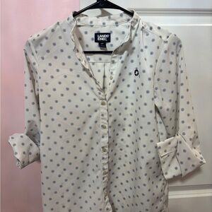 Lands' End Cream Blouse with Blue Dots